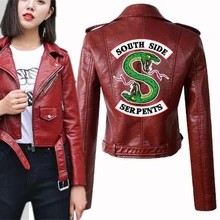 2019 Runway Riverdale kobiety kurtka ze skóry sztucznej mody ameryka Kpop motocykl kurtka węże z południa sztuczny płaszcz skórzany