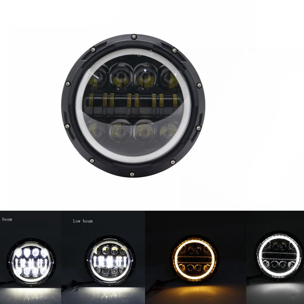 80W Headlight Black 7 дюймовый круглый светодиодный головной светильник высокий низкий пучок светильник Halo Угол Eyes DRL светодиодные фары для джипа Wrangler Lada niva Прожекторы для внедорожников 4х4 в байкерском стиле - Цвет: 80W Headlight Black