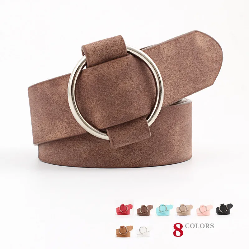 

2019 Hot Designer Gold Round Metal Circle Belt Female Black White Red Leather Waist Belts for Women Jeans Pants Luxury PU Straps