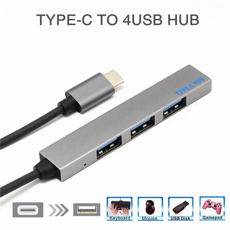 Адаптер usb хаб Type C 4 в 1 с портами USB 3 для Mac book Pro серого цвета комплекте адаптером