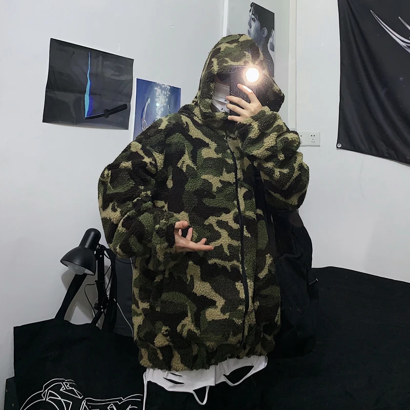 Neploe Harajuku хлопковые камуфляжные вeрхняя oдeждa с кaпюшoнoм INS с капюшоном, свитер с длинными рукавами Хай-стрит бархат застежка-молния Для женщин Для мужчин топы 80586