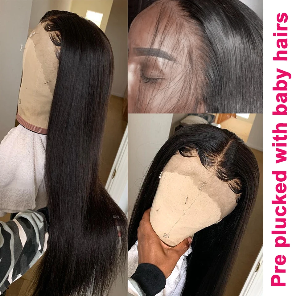 13x4 Синтетические волосы на кружеве парики для Для женщин бразильский прямые Синтетические волосы на кружеве парики человеческих волос Remy 150 180% Плотность парик шнурка MediumRatio