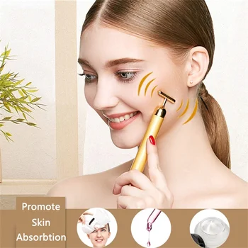 

24K Gold Roller Vibrating Facial Massager Slimming Facial Skin Beauty Bar Pulse Firming Face Massage Lift Tightening Wrinkle Bar