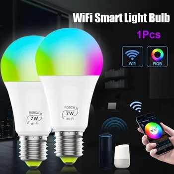 

LED Bulb Smart Wake-Up Lights Durable Smart Light Bulb LED Lamp WIFI Control RGBCW 7W Bar Home Bedroom E27 for Amazon Alexa