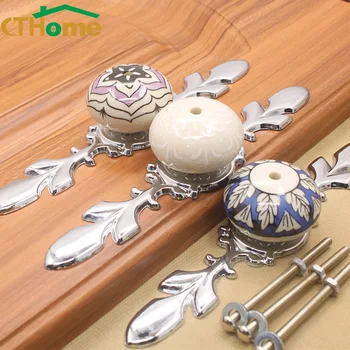 

French Country Wardrobe Dresser Kitchen Cabinet Handle Ceramic Zinc Alloy Door Knobs and Handles for Furniture Drawer Pulls