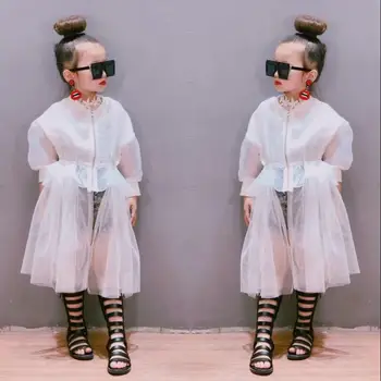 

Baby girls summer new beach holiday sun clothes sweet zipper mesh patchwork long sleeve loose coats kids tops children clothes