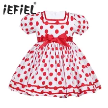 Платье для маленьких девочек; платье принцессы для маленьких девочек на Рождество; короткий Пышный рукав; торжественные красные платья в горошек для свадьбы; платье подружки невесты
