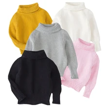 Осеннее Детское пальто однотонные зимние плотные трикотажные рубашки с высоким воротником для мальчиков и девочек однотонный пуловер с высоким воротником, свитер