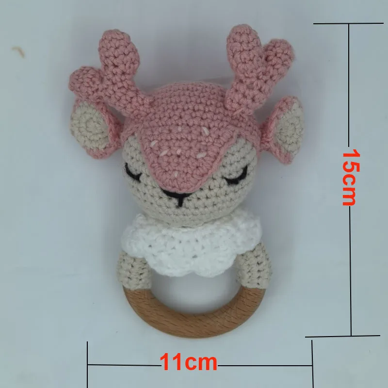 Crochet Elk Deer  Rabbite Toy Set Comfort towel Baby Rattle Biting Ring Handmade Baby Teething Ring Stuffed Plush Toys Gifts 5