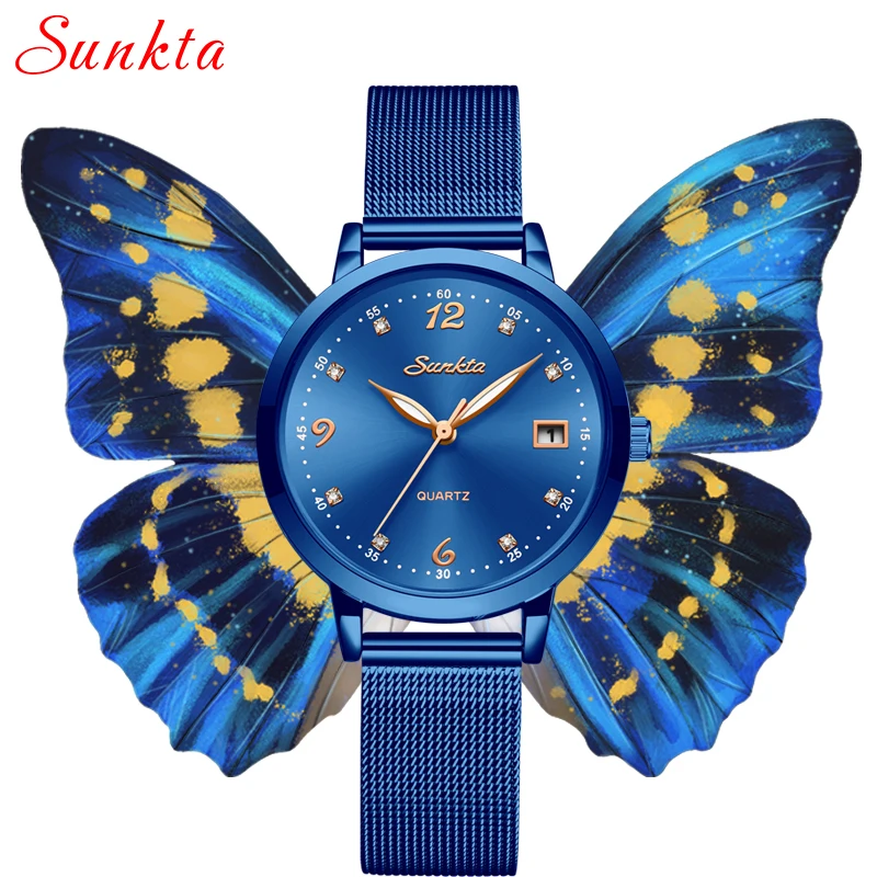 SUNKTA брендовые роскошные часы женские модные платья Кварцевые женские наручные часы из нержавеющей стали водонепроницаемые часы Relogio Feminino+ коробка