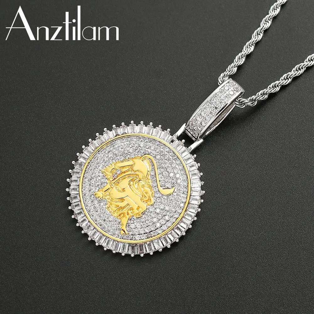 

HIP HOP Round Bling Iced Out Bull Animals Pendants With AAA Zircon Stone For Women Menâ€™s Necklace Jewelry Gifts