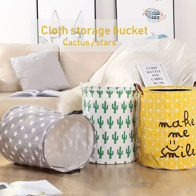 PE Coating Storage Bucket Cotton Linen Household Dedroom Office Dirty Clothes Sundries Receiving Barrel Multi-Function