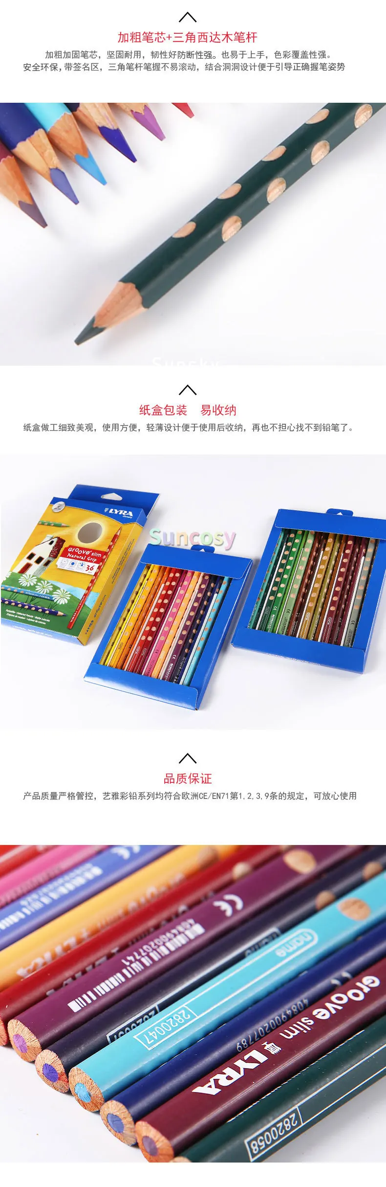 Crayon de couleur,crayons de couleur triangulaires à rainure mince pour