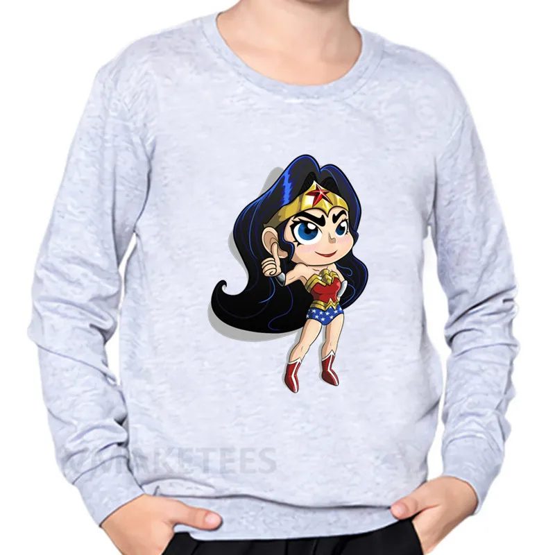 Детские толстовки с капюшоном с героями мультфильмов Wonder Woman хлопковая Осенняя толстовка для мальчиков и девочек забавная одежда для малышей KYT5211