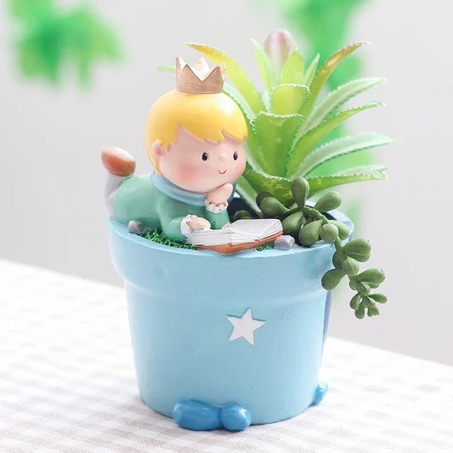 Gyantás Zamatos Ültetvényes Kis Dísz Aranyos Herceg Edények Gyanta Kisfiú Virágpot Bonsai Kert Otthoni Dekoráció Növényi Edény - Image 4