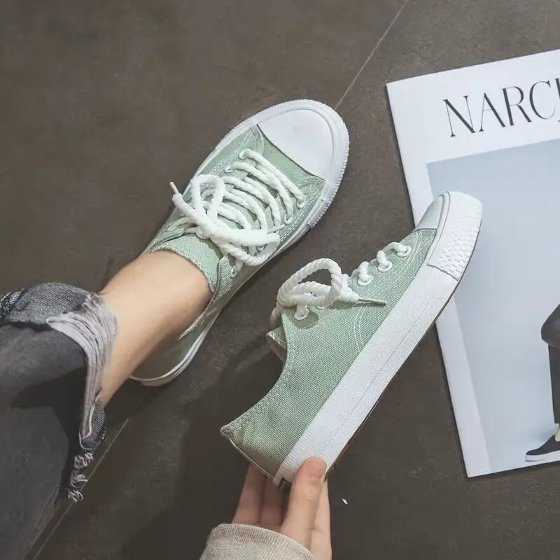 light green Классическая Повседневная парусиновая обувь; сезон весна; коллекция года; женские кроссовки; женская обувь; модная разноцветная обувь на плоской платформе; женская обувь; zapatos mujer - Цвет: light green