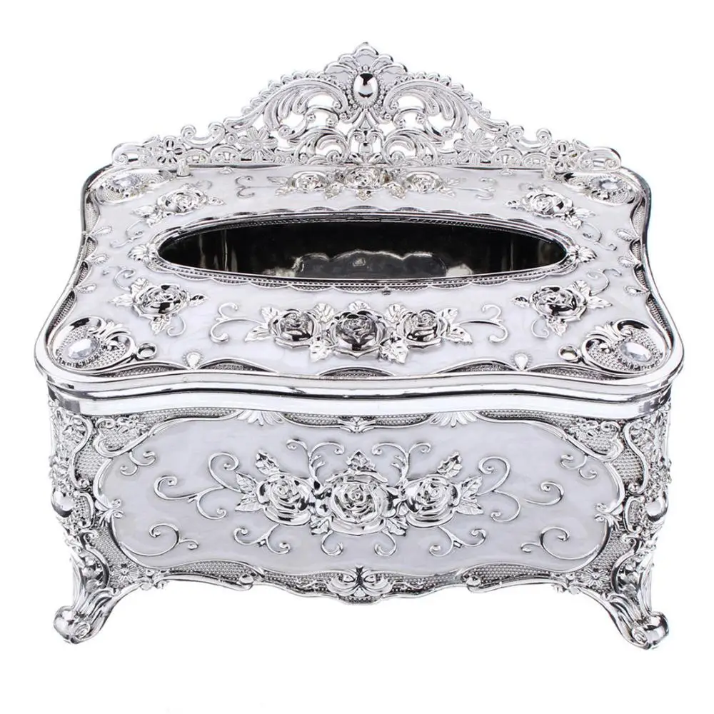 Silver white Элегантный Европейский футляр для салфеток, золотой чехол, шикарный чехол для салфеток, держатель для гостиницы, дома, автомобиля ktv, держатель для салфеток, Декор, Настольный Органайзер - Цвет: Silver white