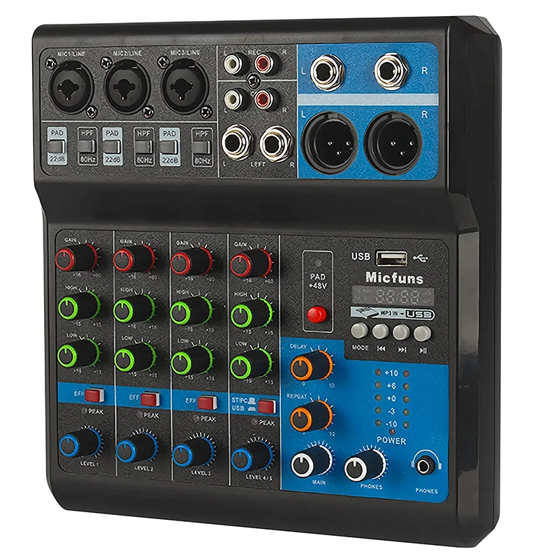 Dj Mixer Console 5channel Usb Record Pc Playback 48v Phantom Power Aux