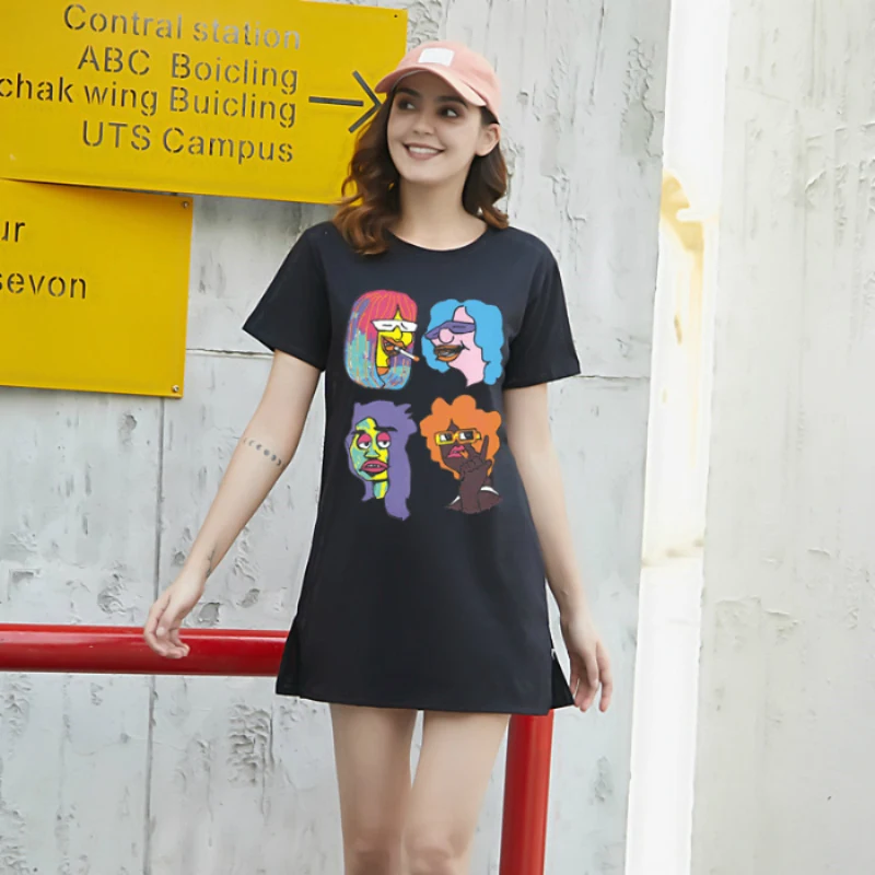 

New Summer Tops Tees Man Wearing a Wig Printed Women Black Tshirt Funny Graphic Tee Shirt Femme Vogue Harajuku Funny T Shirt