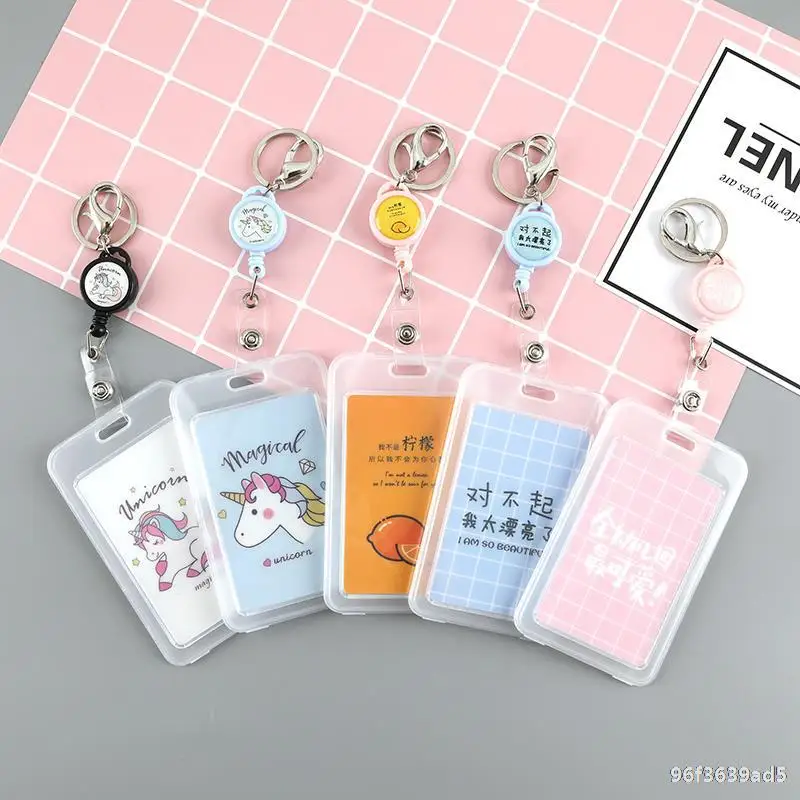 New card transparent set lady size zero wallet access control rope buckle anti-crash ride key chain telescopic |