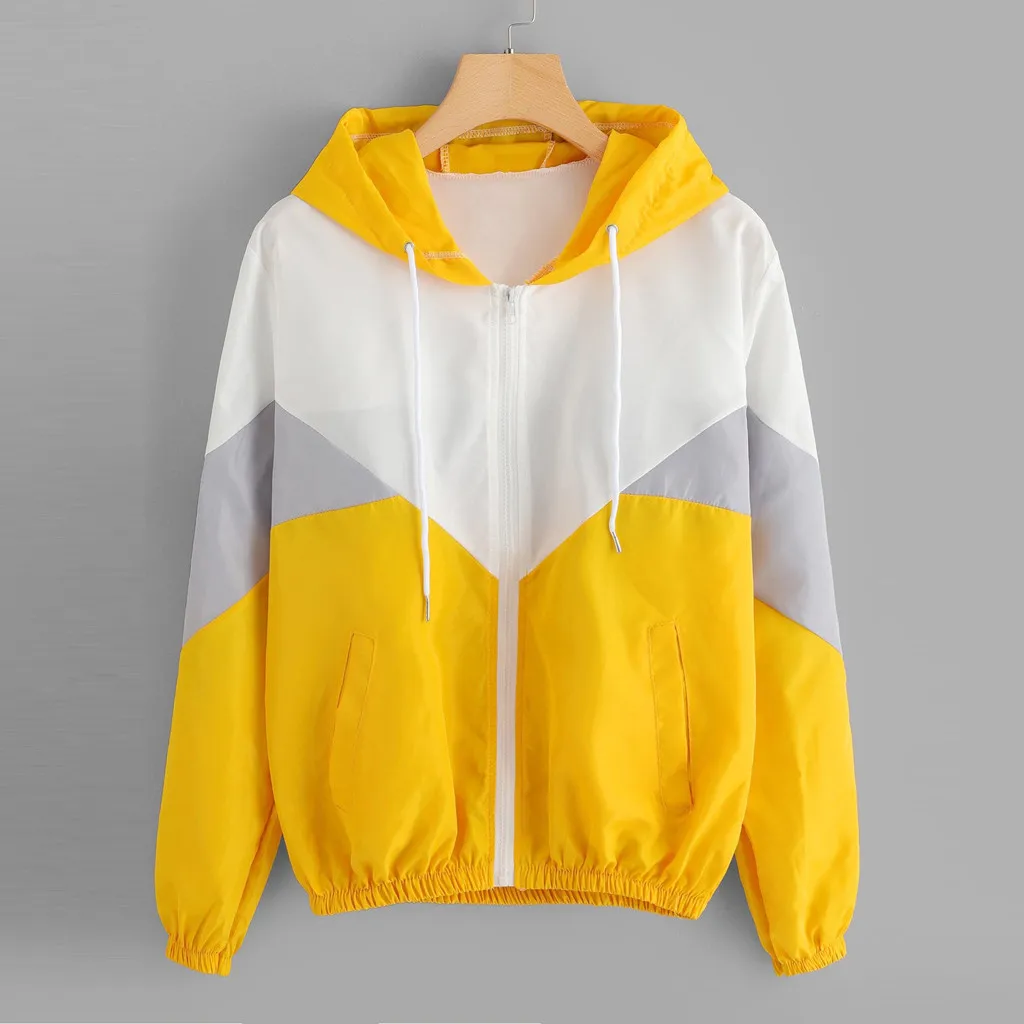 

Women Long Sleeve Patchwork Hooded Zipper Pockets Casual Sweatshirt Sport Coat Autumn And Winter пальто женское