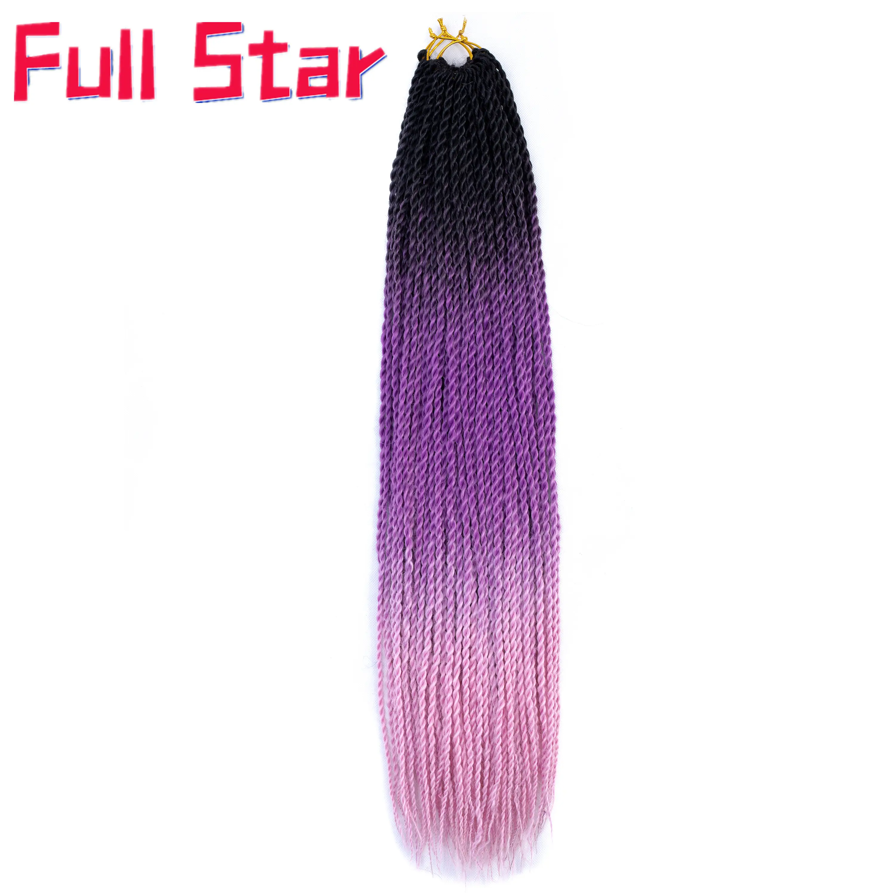 Полная звезда, 24 дюйма, Омбре, Сенегальские, закрученные, плетенные волосы, вязанные крючком, косички, синтетические, вязанные волосы для наращивания, черный, коричневый цвет, для женщин - Цвет: 1B/30HL
