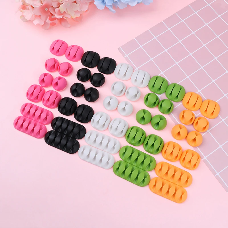 Multipurpose Single Double Five Holes Wire Cord Cable Clips Ties USB Charger Holder Organizer With Adhesive Desk 10Pcs