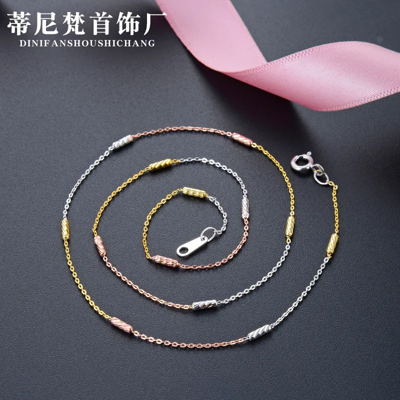 

S925 Fine Silver Simple Car Flower Cross Package Oblique Knife Column Pendant Necklace Choker Korean-style Fashion Jewelry Acces
