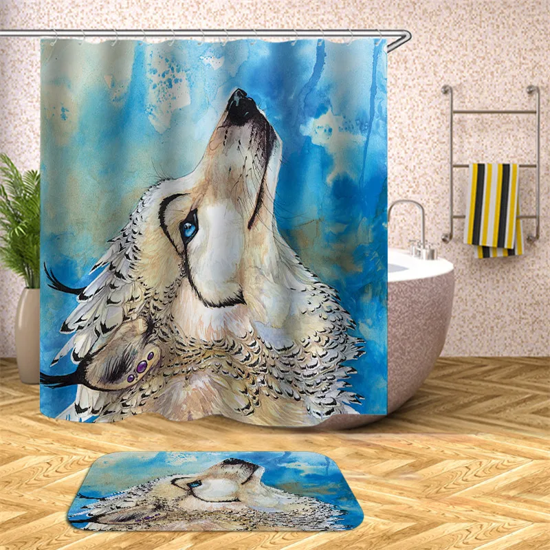Cartoon cute bunny animal 3D shower curtain polyester waterproof fabric knit polyester shower curtain for home decoration