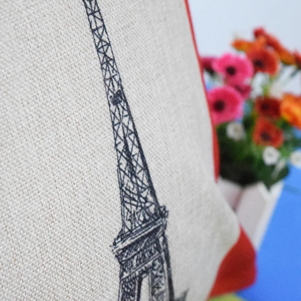 european paris tower square pillow case print cotton pillowcase home decor bedroom cafe office sofa decoration