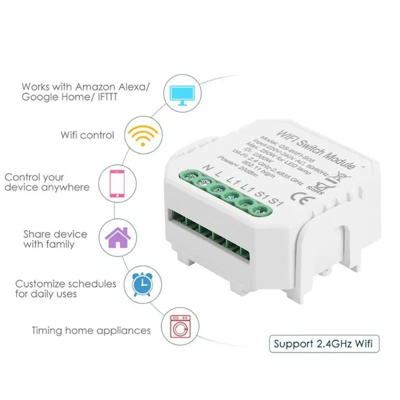 Умный WiFi умный модуль переключения DIY модуль автоматизации для Alexa Google Assistant Голосовое управление
