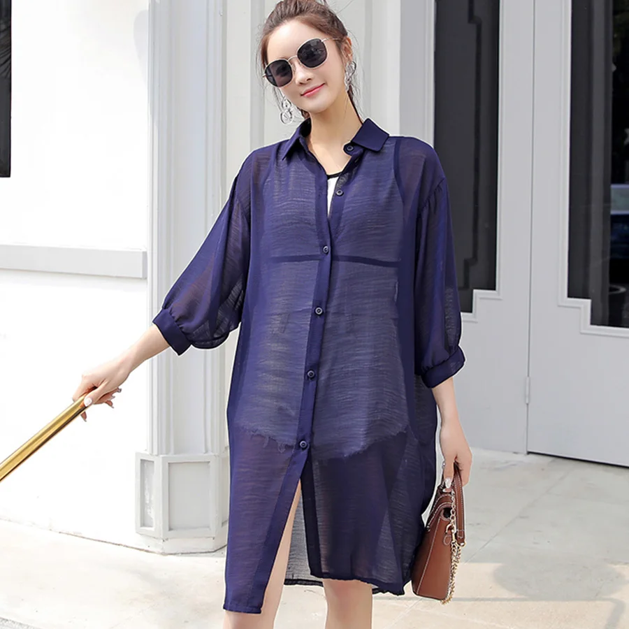 Blusas mujer de moda, Женские топы и блузки на пуговицах, рукав до локтя, отложной воротник, длинная рубашка, восемь цветов, модные женские топы