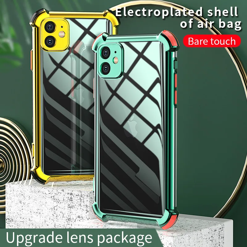 

For iphone 11 Pro Max Case Plating Air-bag Silicone Bumper Clear Cover For iphone 6 6s 7 8 Plus X XS XR 12 mini Phone Case Capa