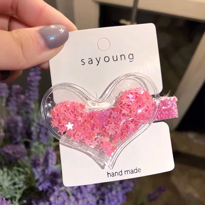

Cute Transparent Heart Star Bling Glitter Sequin Star Flowing Patches Appliques for Children Party Hair Clip Accessories