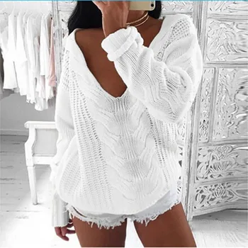 

New Spring Tops And Pullovers Long Sleeve Loose Sweaters For Women V-Neck Knitted Sweaters & Pullovers Fashion Ladies Clothing