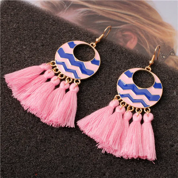 New Новая Мода Boho кисточкой винтажные эффектные Висячие серьги для женщин черный красный желтый большие висячие бахромы сережки ювелирные изделия подарок - Окраска металла: New