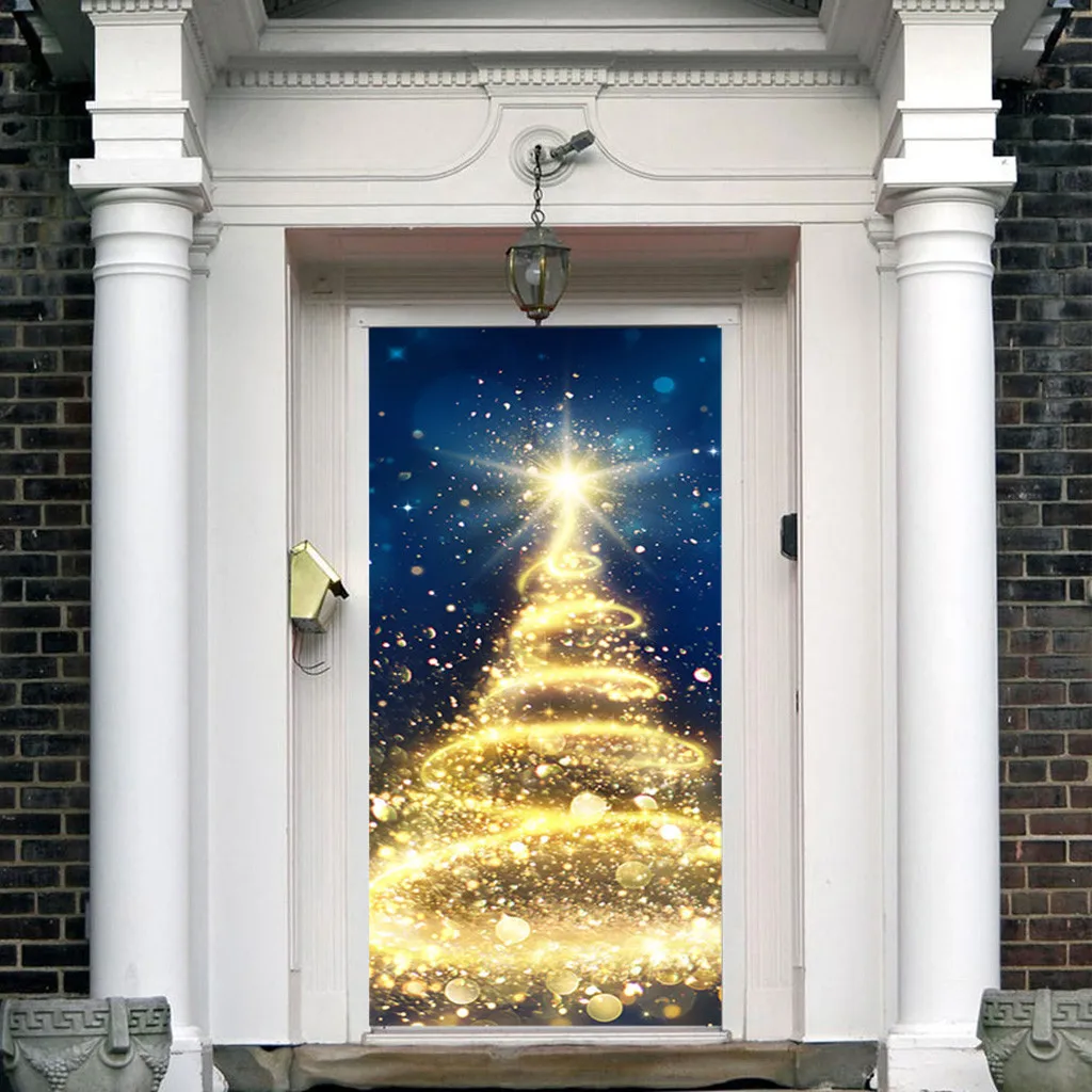 Christmas Decoration Door Stickers 3D Simulation Removable Wall Stickers Christmas Decorations for Home Door Stickers 19Oct09