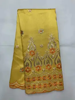 

Hot Sale! Yellow African George Satin Lace Fabric High Quality Embroidered & Sequins African George Fabric For Dress 5 yards/lot