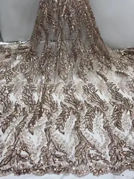 

Latest Gold Sequins Tulle Lace Fabric High Quality Europe And American Fashion Fabric With Beads French lace Fabric Wedding