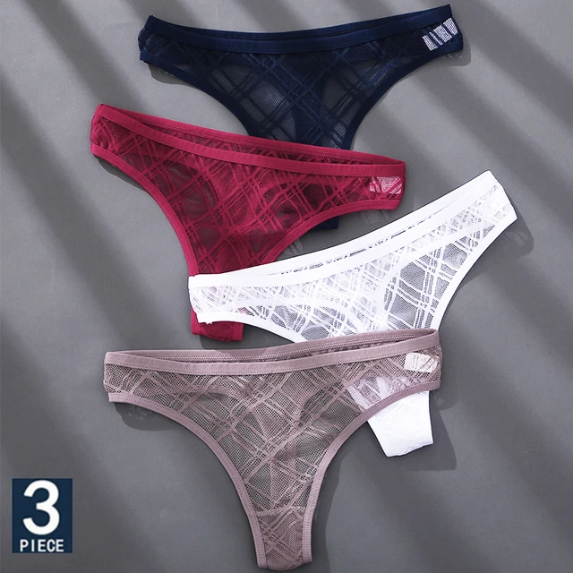 3pcs/set Mesh Transparent Thong Women Panties Underwear Women