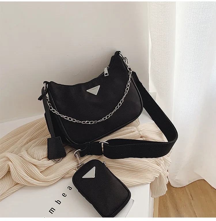 Женская сумка-мессенджер, новейший стиль, нейлоновая Тройная сумка, Повседневная брендовая модная сумка через плечо для женщин, сумка на цепочке с верхней ручкой