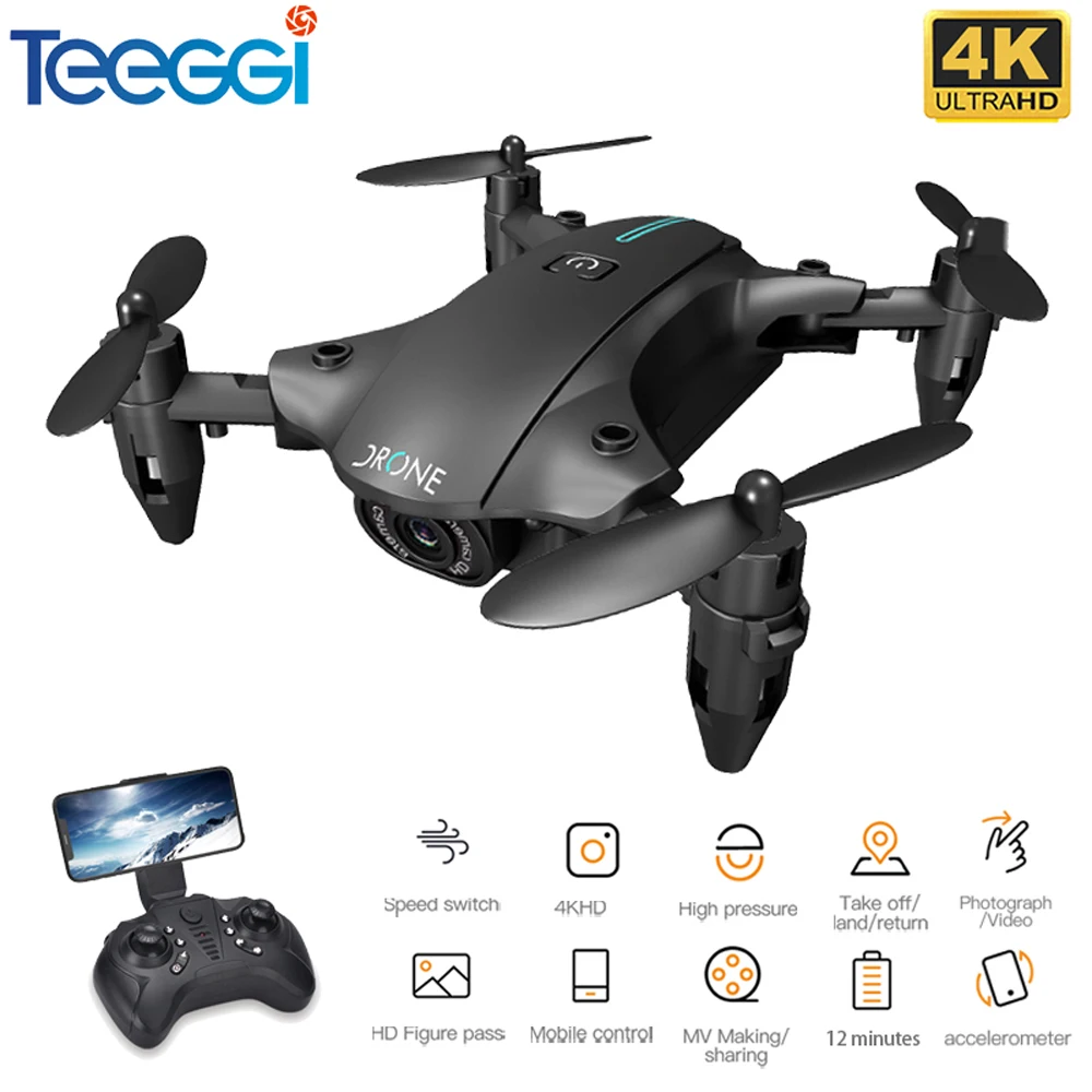 Teeggi-Mini Dron con WiFi, FPV, 1080P, 4K, cámara HD, mantenimiento de la altitud, transmisión en tiempo Real, plegable, RC, VS E525 Pro