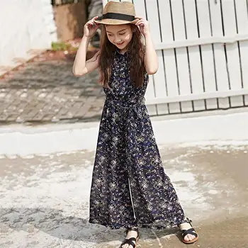 

2020 Summer New Girls Clothing Sets Teens Kids Clothes Suit Children Print Chiffon Short Sleeve T-Shirt+Wide Pants 2pcs Set K315