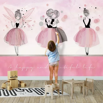 

Custom 3D Wall Mural Nordic Style INS Pink Ballet Girls Children's Room Background Wall Paper For Walls 3D Kids Bedroom Frescoes