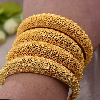 

ANNAYOYO 4Pcs/lot Ethiopian African 24K Gold color Bangles for women Girl friends cuff wife Ethiopian wedding Bracelet gifts