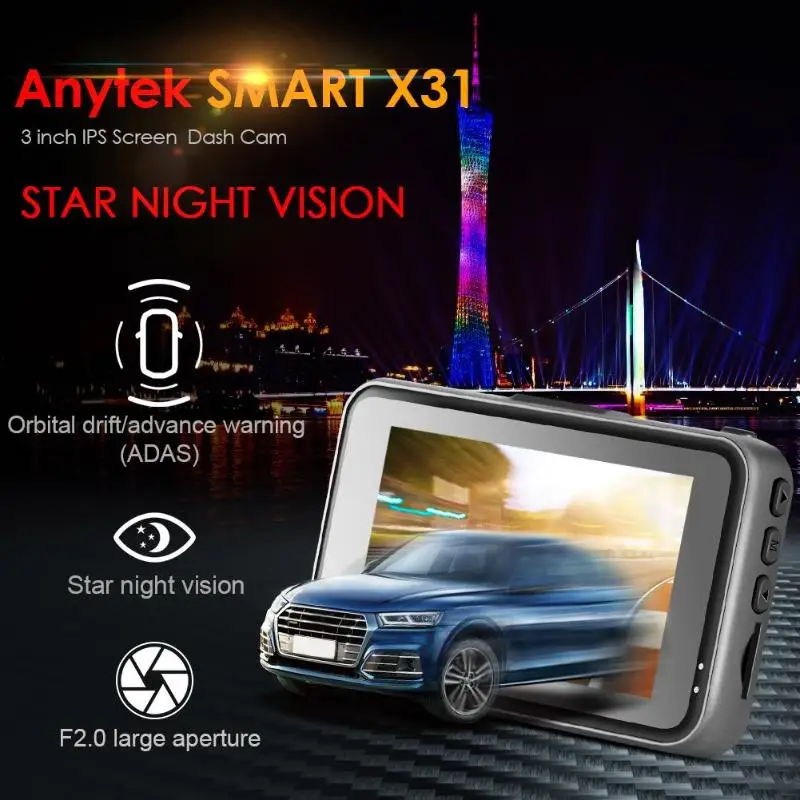 Anytek X31 Mini 3," 1080 P FHD Автомобильный видеорегистратор камера видеорегистратор ADAS номерной знак распознавание ночного видения видеорегистратор