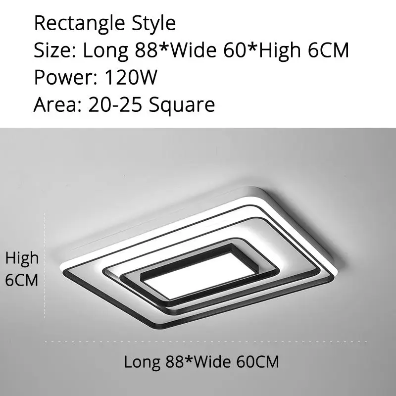 Rec 86x60x6cm 120w Современный квадратный/прямоугольный светодиодный потолочный светильник для гостиной, спальни, светильник, лампа для поверхностного монтажа, пульт дистанционного управления для дома - Цвет корпуса: Rec 86x60x6cm 120w