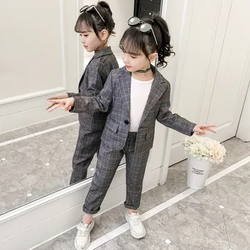 

Fashion Girls Clothing Set Autumn Girls Plaid Suit Jackets +Pants Teenage Tracksuit Girls Clothes Children Outfits 6 8 10 Years
