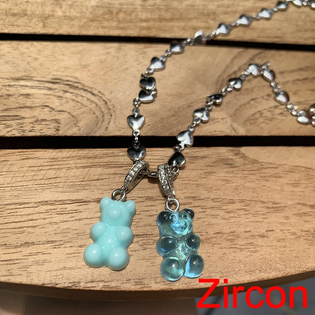 2021 Candy Color Gummy Bear Resin Pendant Necklace for Women Simple Golden Metal Chain Necklace Female Fashion Jewelry Gifts 