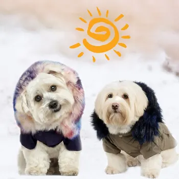 

Pet Winter Cotton Padded Coat With Super Large Wool Collar For Comfortable Warm Military Coat Retro Double Pocket Jumpsuit